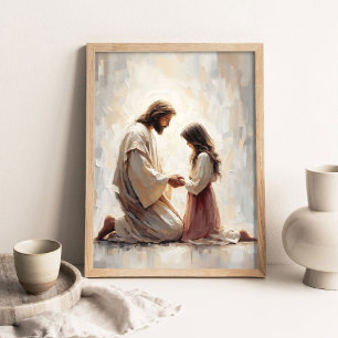 A Loving Savior, Christian Art, Jesus and Girl Poster