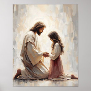 A Loving Savior, Christian Art, Jesus and Girl Poster
