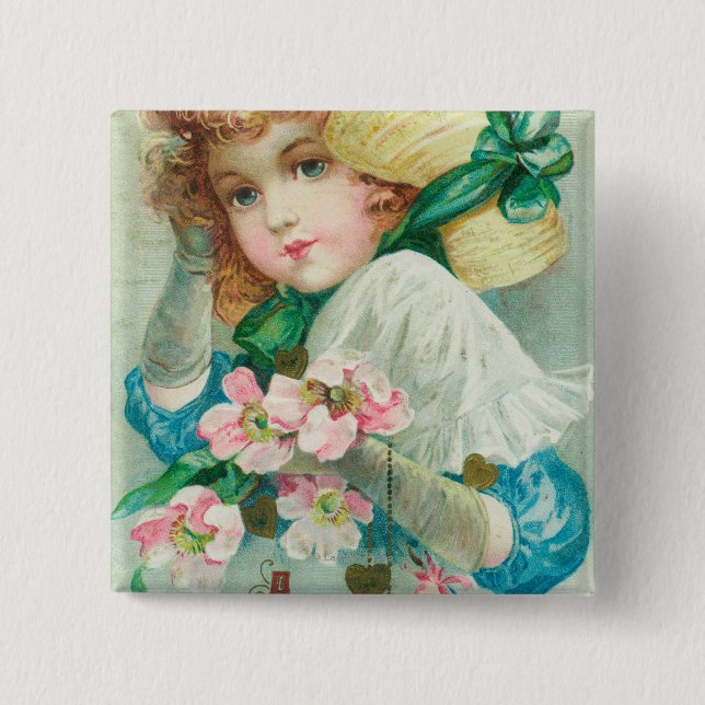 A Loving Thought Maiden with Bonnet Pinback Button (Front)