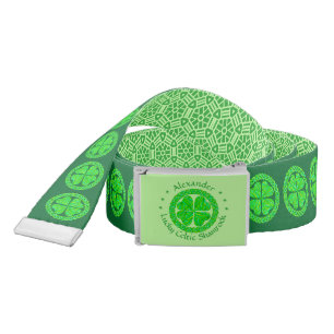 A Lucky Celtic Shamrock 4 Leaf Clover Green Irish Belt