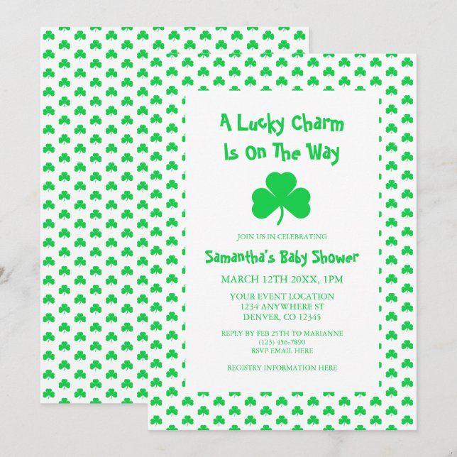 A Lucky Charm Is On The Way Baby Shower Invitation (Front/Back)