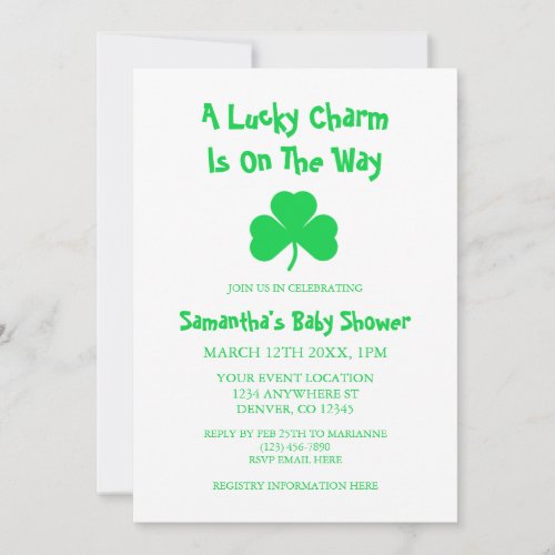 A Lucky Charm Is On The Way Baby Shower Invitation