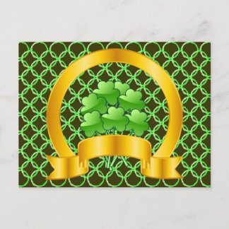A Lucky Golden Horseshoe with green shamrocks Postcard