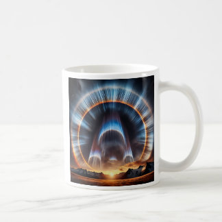 A luminous ring is imposed in a black sky. coffee mug