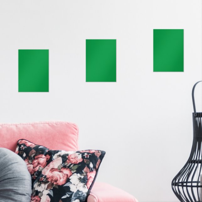 A lush green backdrop with a clean white square po wall art sets (Livingroom)