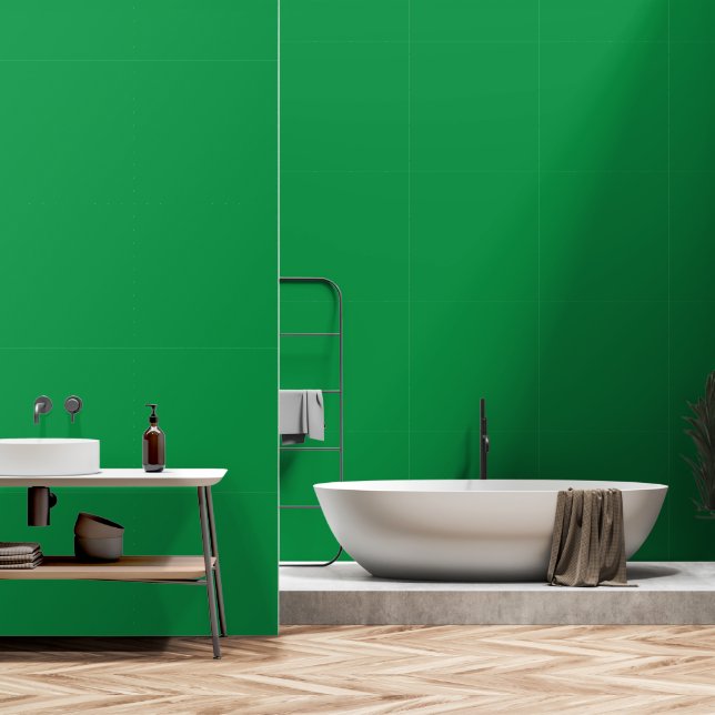 A lush green backdrop with a clean white square po wallpaper  (Bathroom)