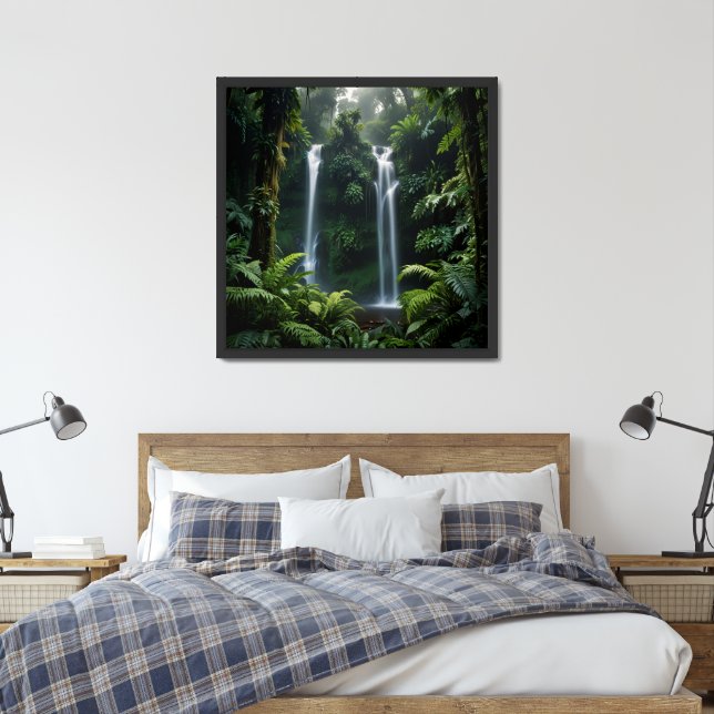 A lush rainforest with towering trees framed art (Bedroom)