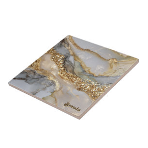 A luxurious gold and white marble background ceramic tile