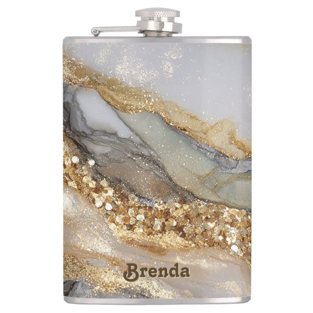 A luxurious gold and white marble background flask (Front)