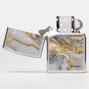 A luxurious gold and white marble background zippo lighter