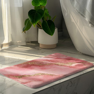 A luxurious pink marble background bath mat