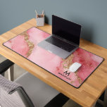 A luxurious pink marble background desk mat<br><div class="desc">Chic pink marble background featuring elegant waves,  luxurious blush tones,  and striking gold veining that radiates elegance. This stunning design exudes a modern and feminine charm,  elevating your tech gear to a whole new level of sophistication.</div>