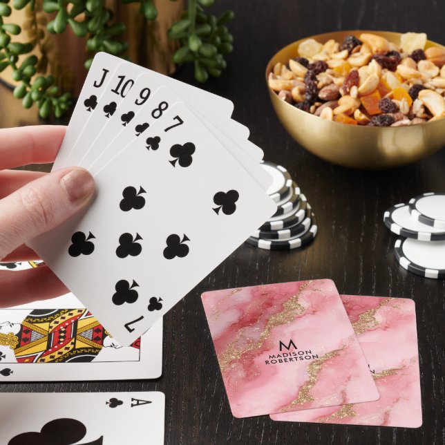 A luxurious pink marble background poker cards (In Situ)