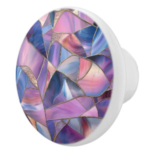 A luxurious Purple Tones Stained Glass Pattern Ceramic Knob