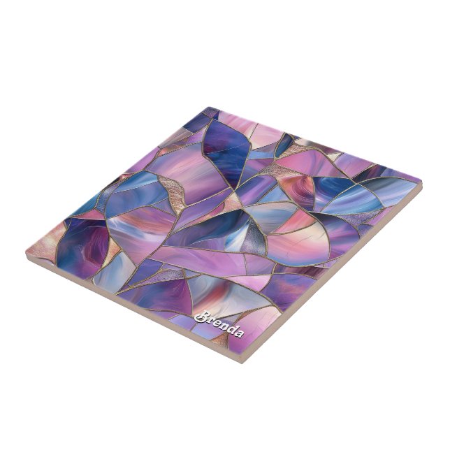 A luxurious Purple Tones Stained Glass Pattern Ceramic Tile (Side)
