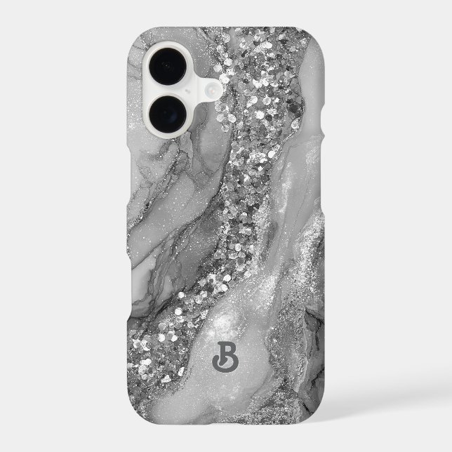 A luxurious silver and white marble background iPhone case (Back)