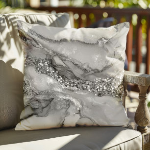 A luxurious silver and white marble background throw pillow