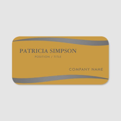 A luxurious Silver_Grey Ribbon On Mustard Yellow Name Tag