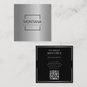 A luxurious silver with qr-code square business card