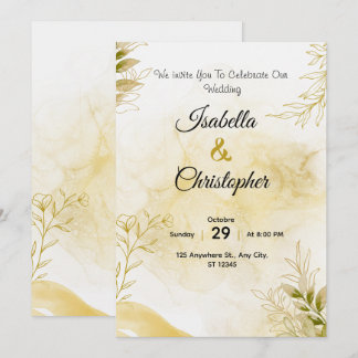 A luxurious wedding invitation in elegant gold