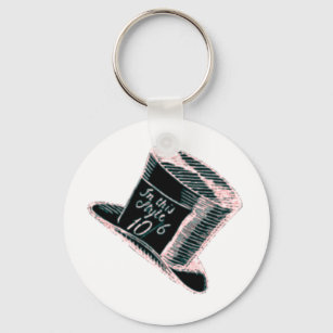 A Mad Hatter Hat in Black with Pink Tint Keychain