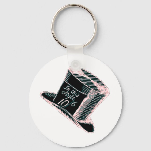 A Mad Hatter Hat in Black with Pink Tint Keychain (Front)