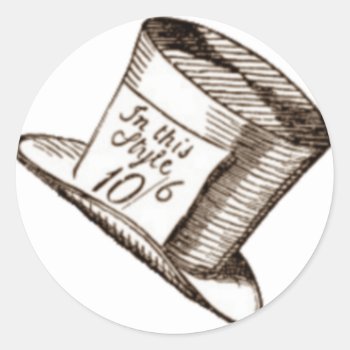 A Mad Hatter Hat In Sepia Classic Round Sticker by APlaceForAlice at Zazzle