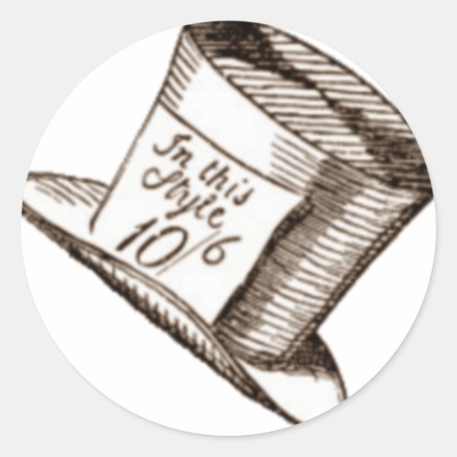 A Mad Hatter Hat in Sepia Classic Round Sticker (Front)