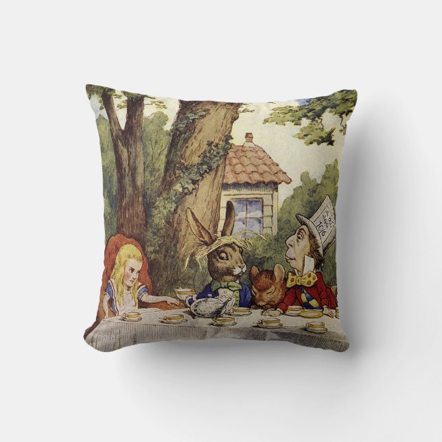 A Mad Tea Party with Alice in Wonderland Pillow (Front)