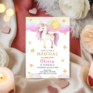  a magic day Girl Pastel Unicorn Rainbow Birthday Invitation