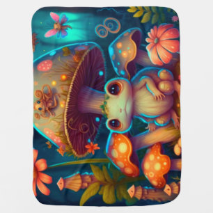 A magic mushroom frog baby blanket
