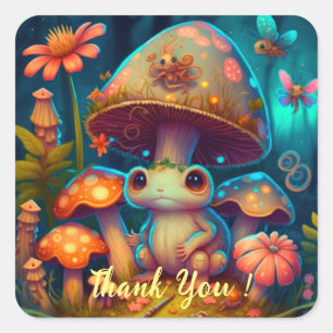 A magic mushroom frog square sticker