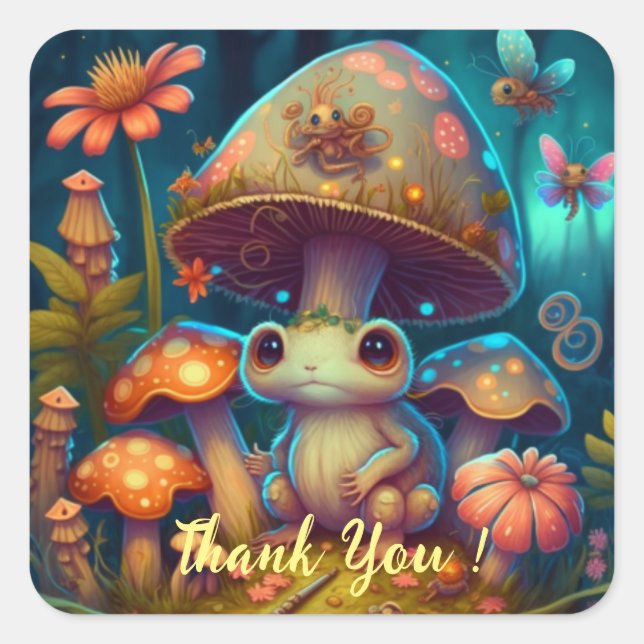 A magic mushroom frog   square sticker (Front)
