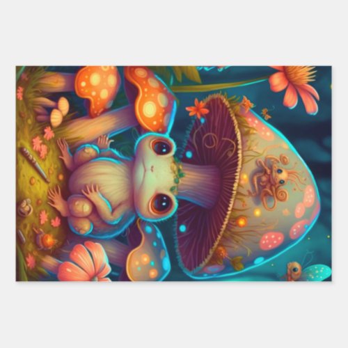 A magic mushroom frog        wrapping paper sheets