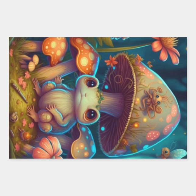 A magic mushroom frog        wrapping paper sheets (Front)