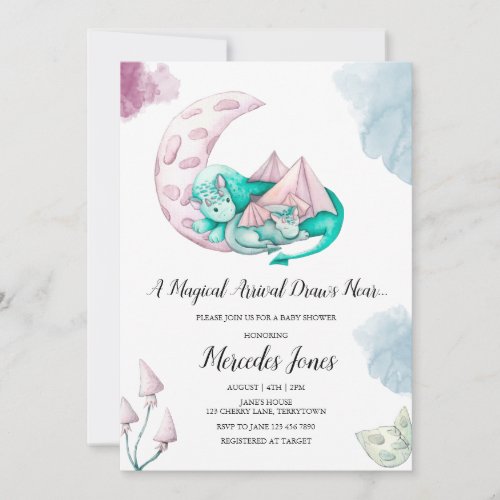 A Magical Arrival Draws Near Dragon Baby Shower Invitation