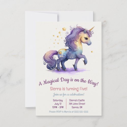 A Magical Day is on the Way Unicorn Birthday Invitation