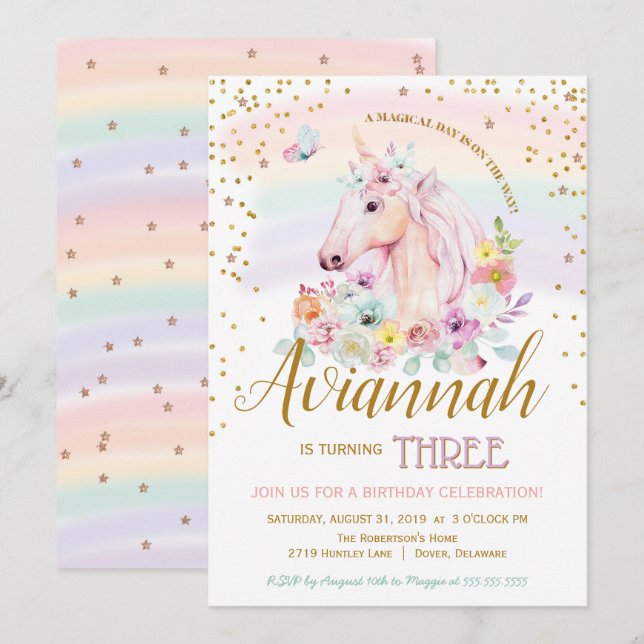 A Magical Day Sorbet Unicorn Birthday Invitation (Front/Back)