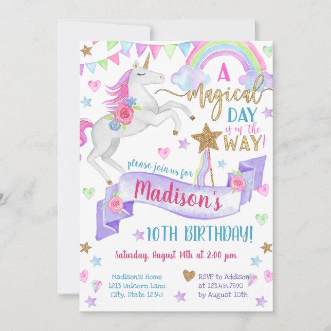 A Magical Day Tie Dye Unicorn Birthday Invitation (Front)