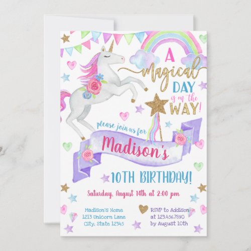 A Magical Day Tie Dye Unicorn Birthday Invitation