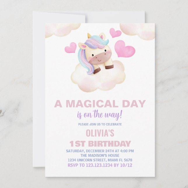 A Magical Day Unicorn Birthday Invitations (Front)