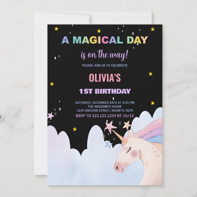 A Magical Day Unicorn Birthday Invitations (Front)