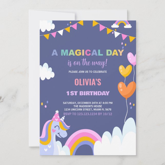 A Magical Day Unicorn Birthday Invitations (Front)