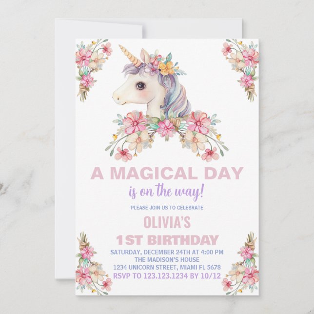 A Magical Day Unicorn Birthday Invitations (Front)