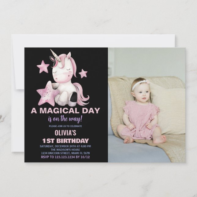A Magical Day Unicorn Birthday Invitations photo (Front)