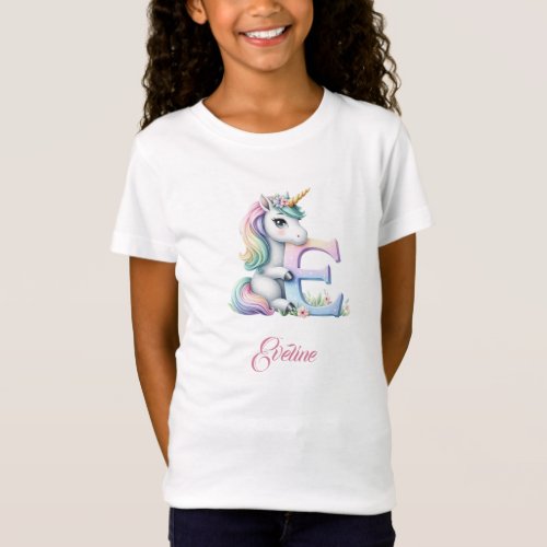 A Magical day Unicorn letter E monogram initials T_Shirt