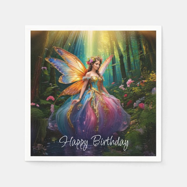 A Magical Fairy Enchanted Forest Happy Birthday Napkins (Front)