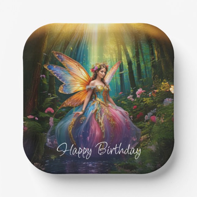 A Magical Fairy Enchanted Forest Happy Birthday Paper Plates (Front)