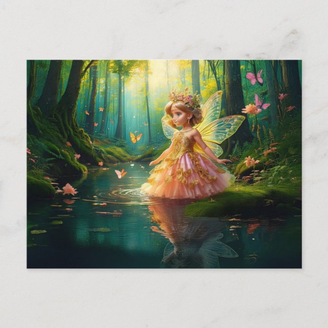A magical fairy in a pond postcard (Front)