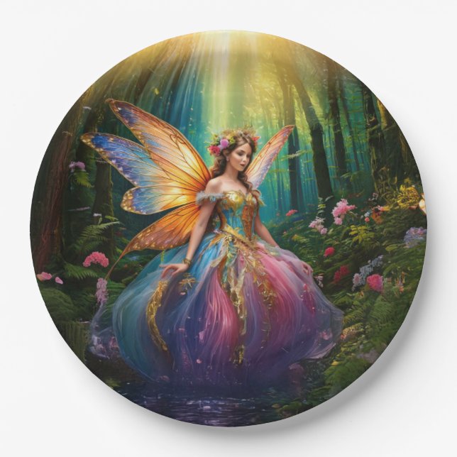 A magical fairy in an enchanted forest  paper plates (Front)